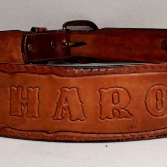 Vintage Larry Mahon Leegin Tooled Leather Belt Personalized Harold Brown Braided - Picture 7 of 16